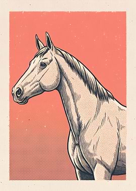 Horse Portrait Illustration on Salmon Background