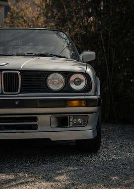 Silver BMW E30 Front View