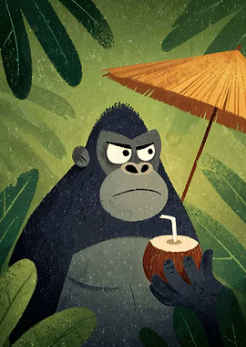 Grumpy Gorilla with Coconut Drink