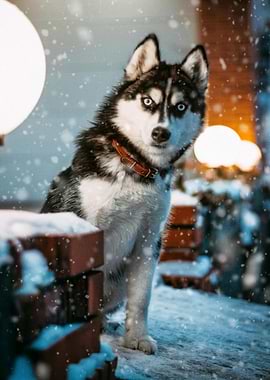 Husky in Winter Snowfall Portrait