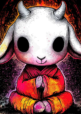 Cartoon Goat Monk in Meditation