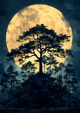 Moonlit Tree Silhouette