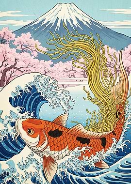 Koi Fish Noodles Ukiyo-e Style