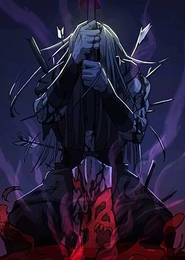 Wounded Warrior with Sword and Arrows