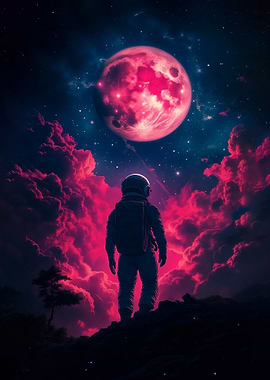 Astronaut and Red Moon
