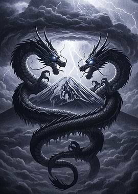 Two Dragons Encircling Mountain