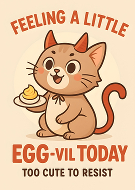 Cute Devil Cat with Egg-vil Pun