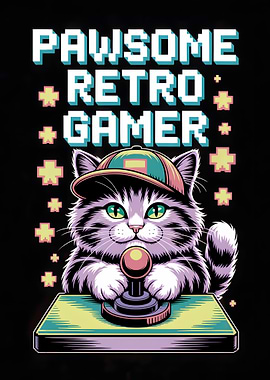 Pawsome Retro Gamer Cat Illustration