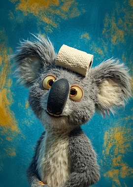 Koala with Toilet Paper on Head
