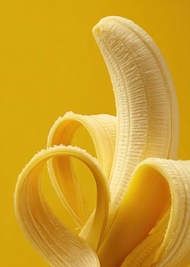 Peeled Banana on Yellow Background