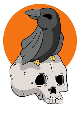 Crow Perched on Skull Illustration