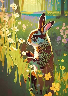 Rabbit in a Floral Meadow
