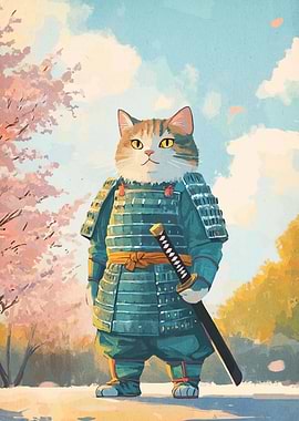 Samurai Cat with Sword and Armor