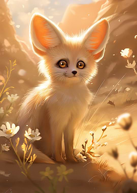 Cute Fennec Fox in a Meadow