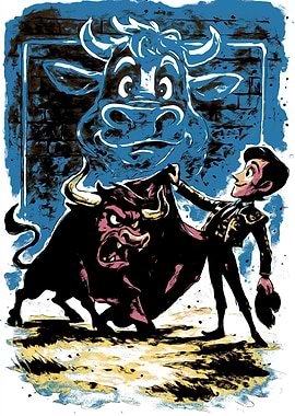 Cartoon Bullfight Illustration