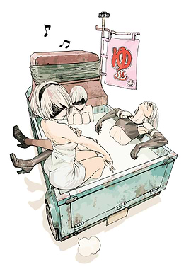 Nier Automata characters in a bath