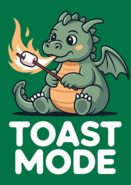 Cute Dragon Toasting Marshmallow Cartoon