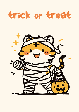 Cute Tiger Mummy Halloween Illustration