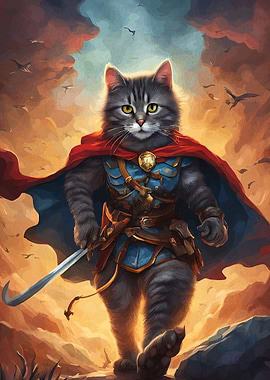 Warrior Cat with Sword and Cape