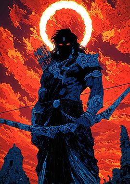 Fierce Warrior with Bow and Arrow