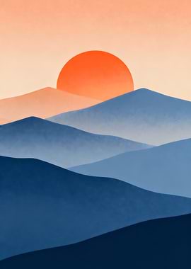 Minimalist Mountain Sunset Landscape Art