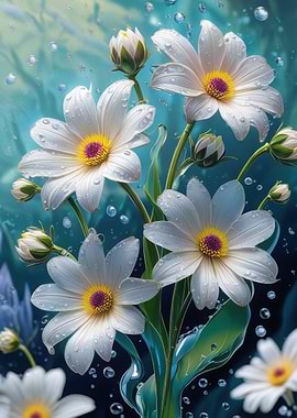 White Daisies with Water Droplets