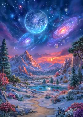 Fantasy Landscape with Celestial Bodies