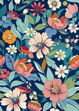 Floral Pattern on Dark Blue Background