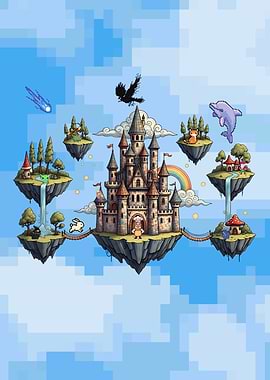 Fantasy Castle in the Sky Pixel Art