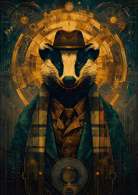 Dapper Badger Portrait with Steampunk Elements