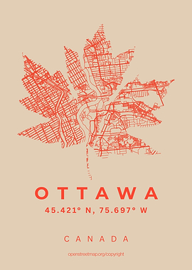 Ottawa Canada Maple Leaf City Map