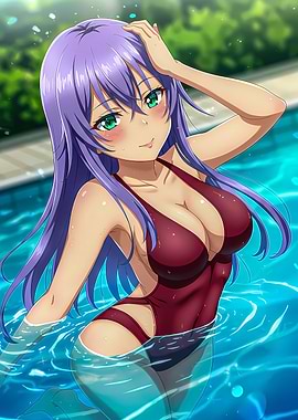 Anime Girl in Swimming Pool