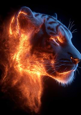 Fiery Tiger Portrait on Black Background