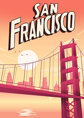 San Francisco Bridge Cartoon Illustration