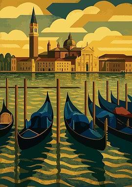 Venice Gondolas Art Deco Style