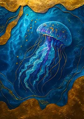 Jellyfish in Blue and Gold
