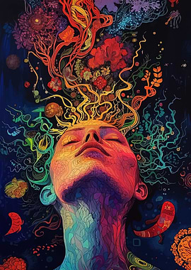 Colorful Mindscape: Abstract Portrait with Floral Elements