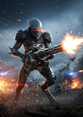 Alien Warrior with Gatling Gun