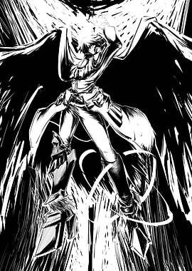Monochrome Anime Character with Wings