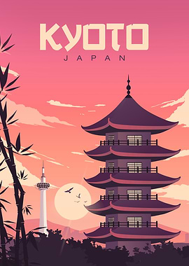 Kyoto Japan Travel Poster Illustration