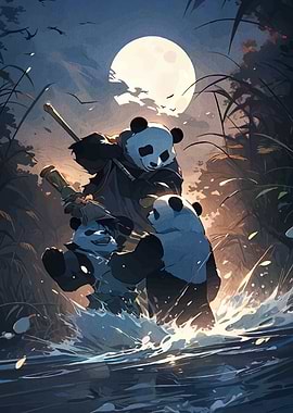 Panda Adventure in Moonlight