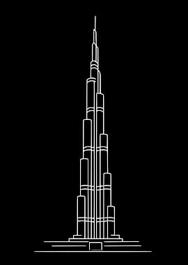 Burj Khalifa – Minimal Line Art on Black Background