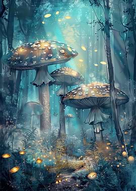Enchanted Mushroom Forest Digital Art
