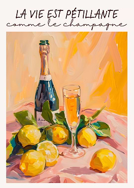 Champagne and Lemons Still Life Painting