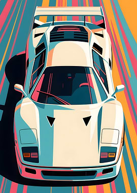 Top View of Retro Hypercar with Bold Graphic Speed Lines