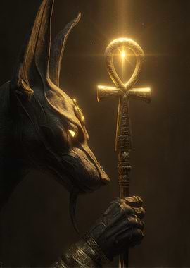 Anubis Holding Ankh Symbol