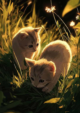 Two Kittens in Tall Grass