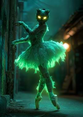 Eerie Cat Ballerina in Urban Setting