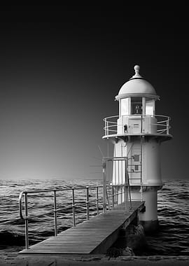 Black and White Lighthouse Scene