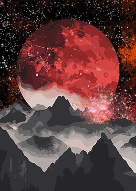 Red Moon Over Mountains Digital Art